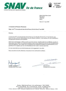 Guest experience letter from SNAV
