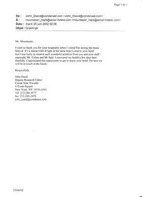 Guest experience official correspondence